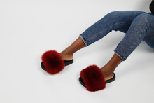 'Berry' fox fur slides