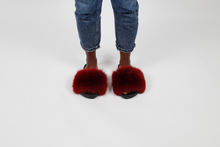 'Berry' fox fur slides