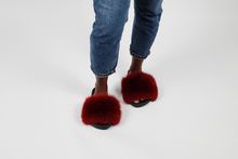'Berry' fox fur slides