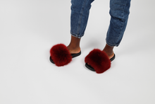 'Berry' fox fur slides