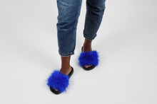 'Nipsey blue' fuzzy slides