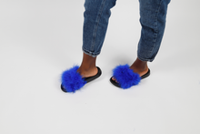 'Nipsey blue' fuzzy slides