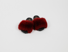 'Luxe box' fox fur slides set - Burgundy